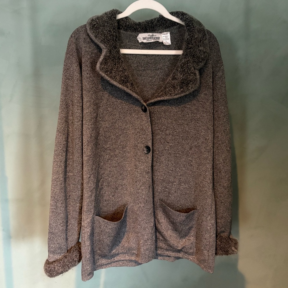 Maglificio Belvedere Merino Wool and Mohair Gray Cardigan Sweater, Made in Italy